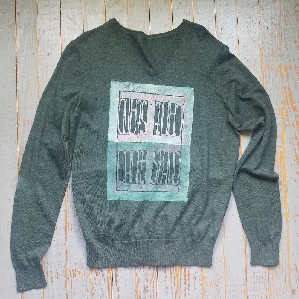 Two Tone Upcycled Graphic Sweater